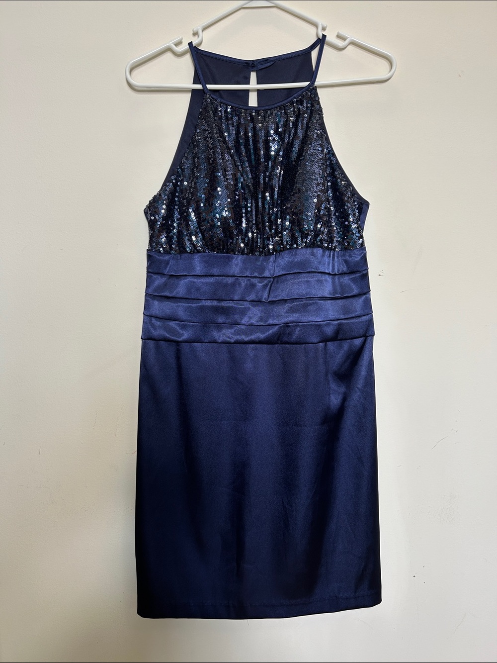 dressbarn Navy Sequin Halter Sheath Dress